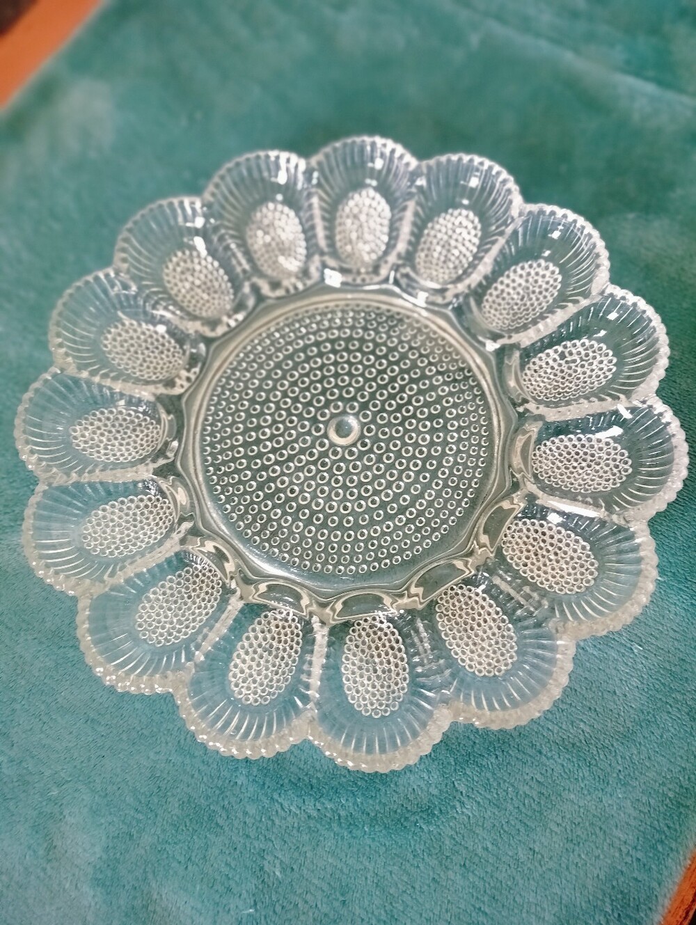 Indiana Glass Hobnail Deviled Egg Plate 15 Egg Clear Vintage Mid Century Platter